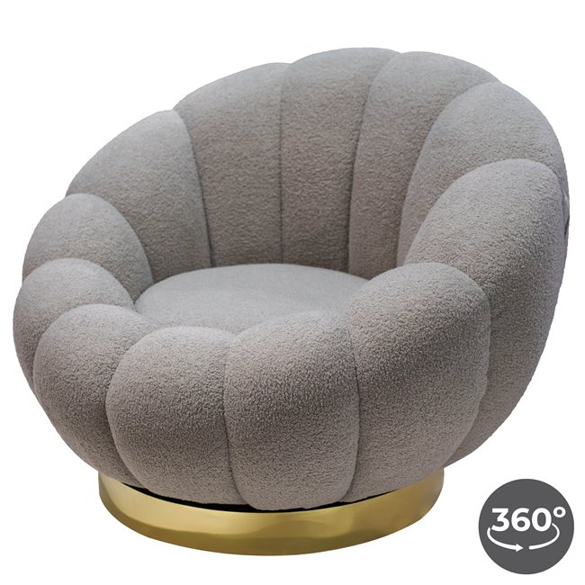 Swivel leisure chair Valdo, grey/gold color, rotatable 360 degrees, H75x101x99cm, seat height 40cm