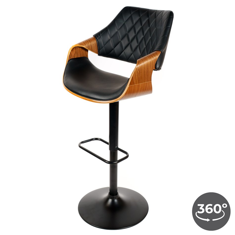 Bar chair Sandhaugt black 031, rotatable 360 degrees, walnut color/black, H96-118x54x54cm, seat height 62-84cm