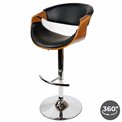 Bar chair Saga, rotatable 360 degrees, walnut color/black, H87-107x53x52.5cm, seat height 61-81cm