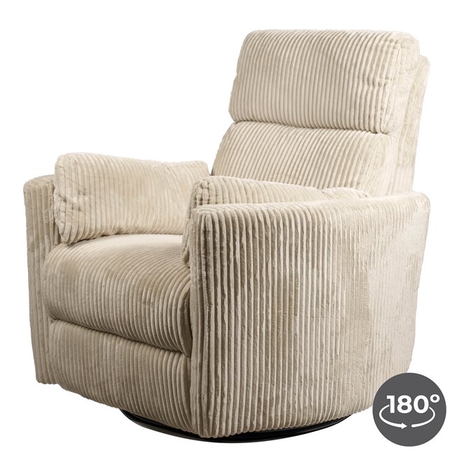 Electric recliner/rocking chair Hoka 01, beige, rotatable 180 degrees, H89-106x101x98-168cm, seat height 50-57cm