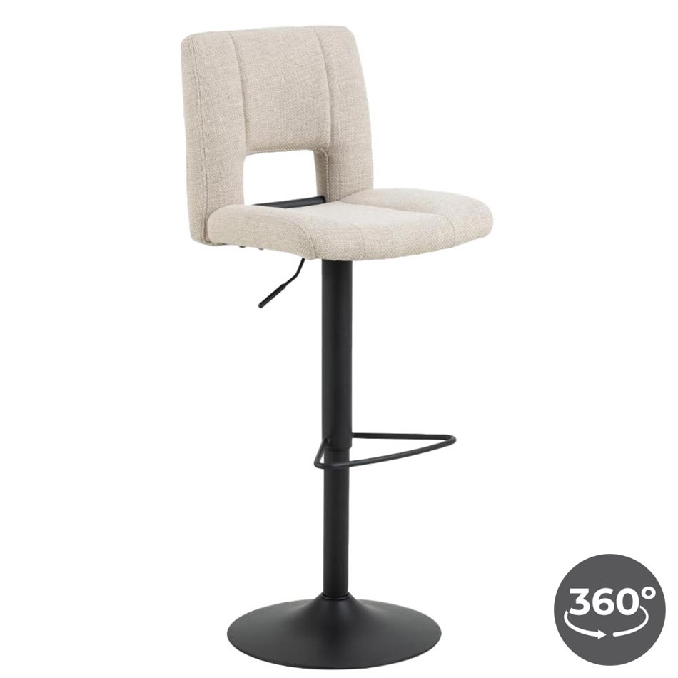 Bar stool Asylva, rotatable 360 degrees, beige, H115x41.5x52cm seat height 62-83cm