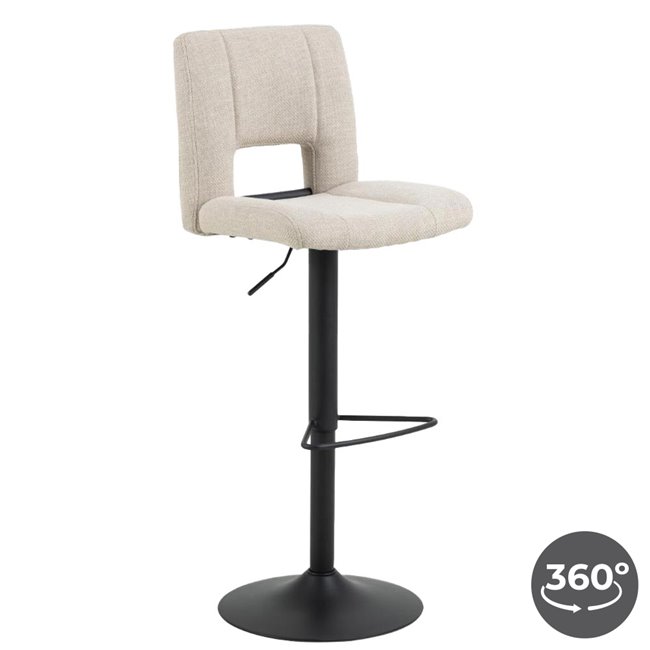 Bar stool Asylva, rotatable 360 degrees, beige, H115x41.5x52cm seat height 62-83cm
