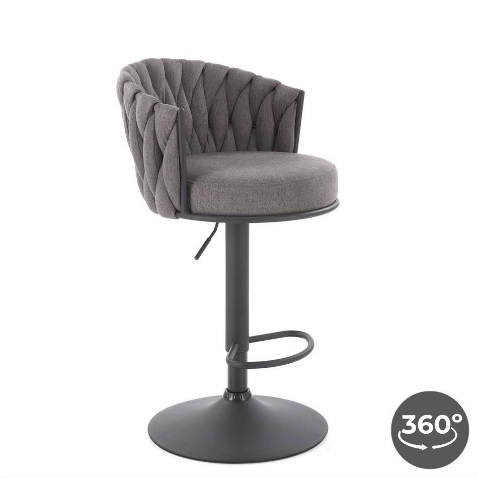 Bar chair Havigen H125, rotatable 360 degrees, grey/black, steel/polyester, H90-105cm 54x53cm 