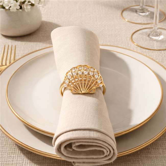 Napkin ring Paleros set of 4 pcs., gold color, H4.5x3x4cm