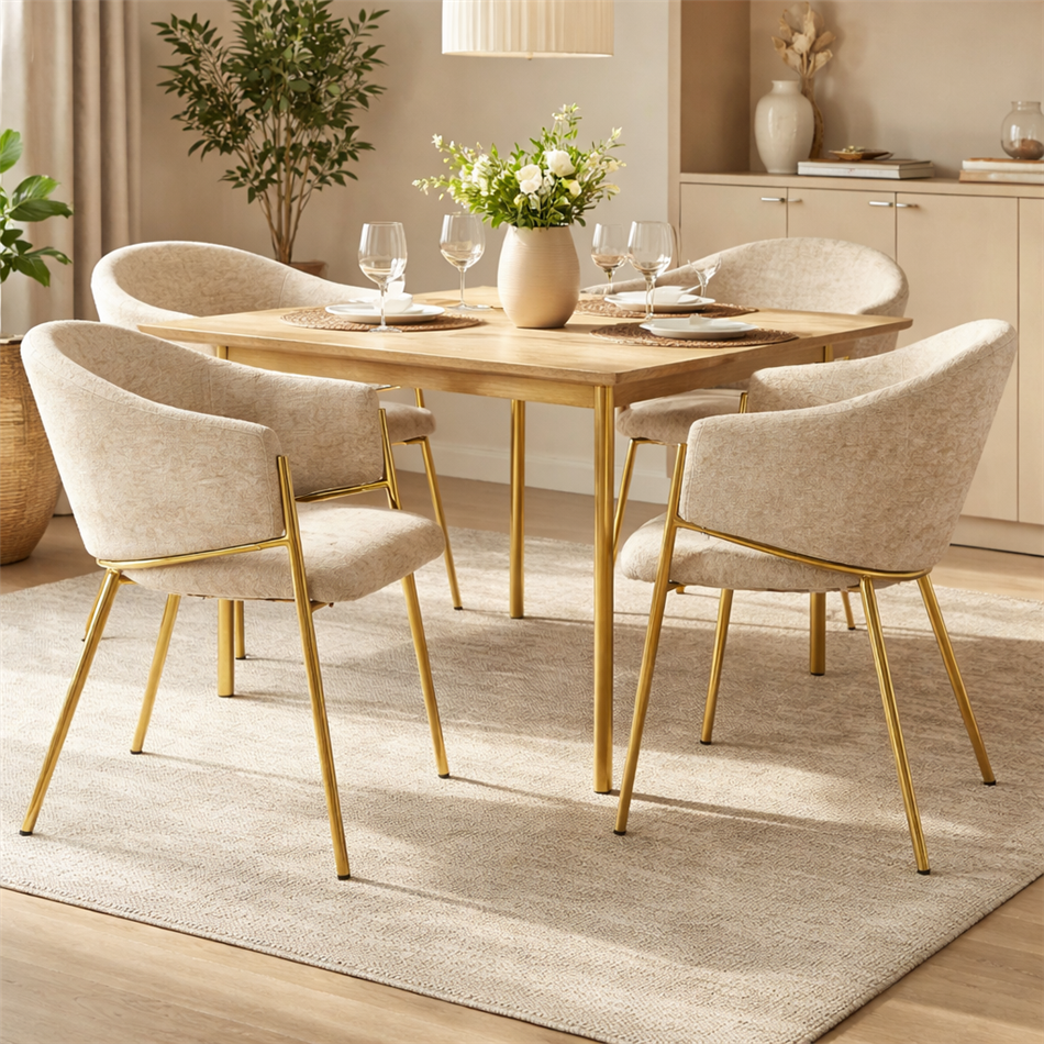 Dining chair Undine 3018-11, beige brown/gold color, H78x53x49cm, seat height 46cm 