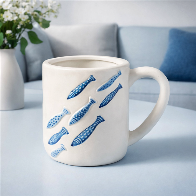 Mug Pina multi, blue/white, 600ml, H10.5x8.7x12.5cm