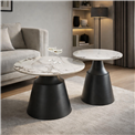Coffee table set Hagneta, white marble/black color,, H48xD50cm, H43xD70cm 