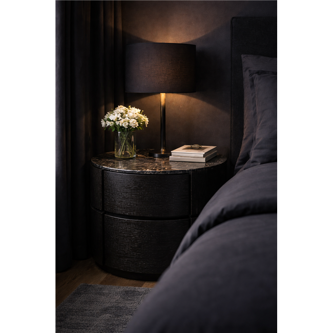 Прикроватный столик Savelli black, фанера/древесный шпон/искусственный мрамор, H48x60x41cm