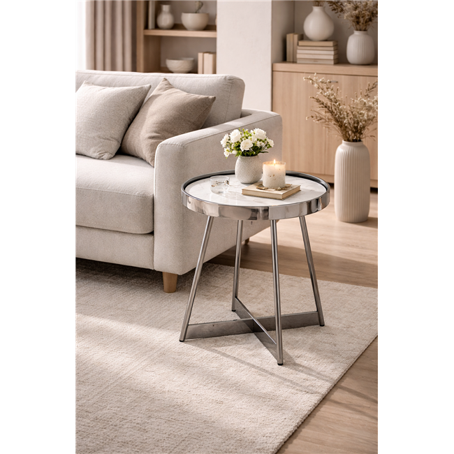 Side table Egling ST, sintered stone/stainless steel, D50cm H55cm