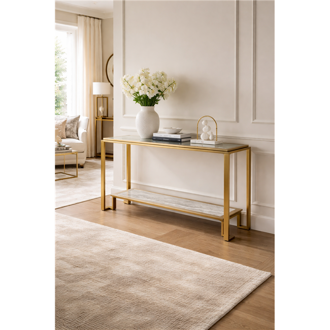 Console table Eda ST, stainless steel/glass, champagne gold color/clear, H78x150x45cm