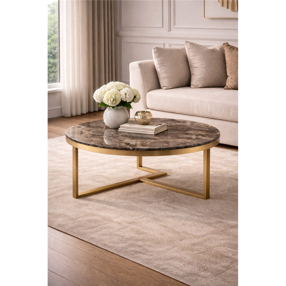Coffee table Ediston ST, artificial marble/stainless steel, D90cm H40cm