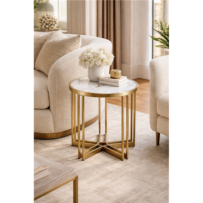 Side table Eferding ST, sintered stone/stainless steel, D55cm H55cm