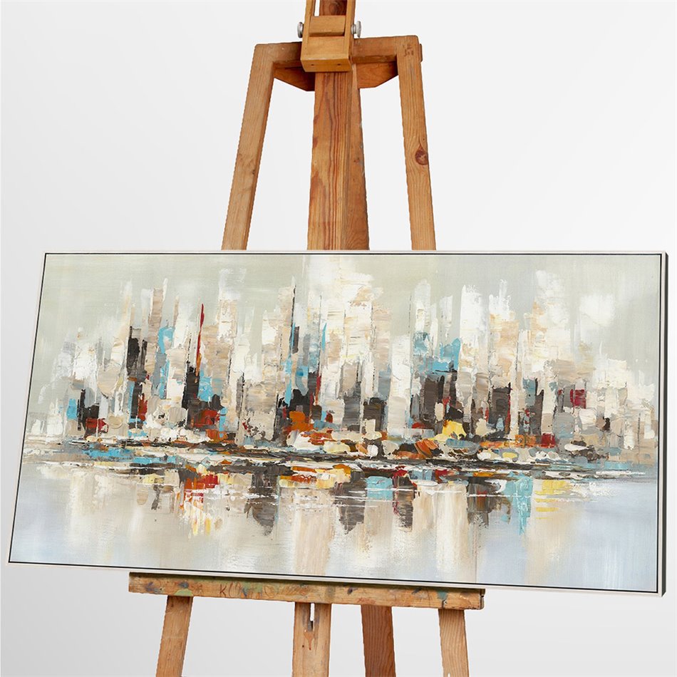 Canva Orange and Teal Skyline, 70x140cm