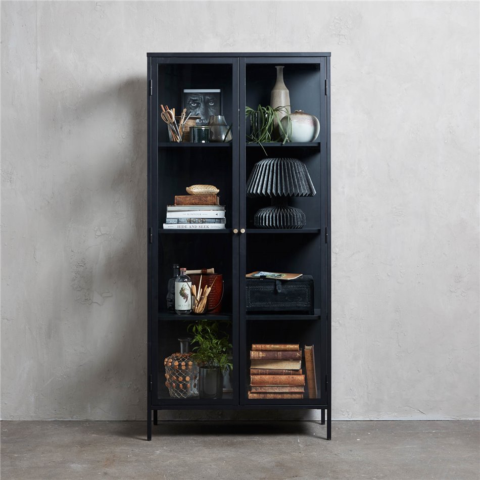 Display cabinet Ukarmel, black, steel/tempered glass, H190x90x40cm