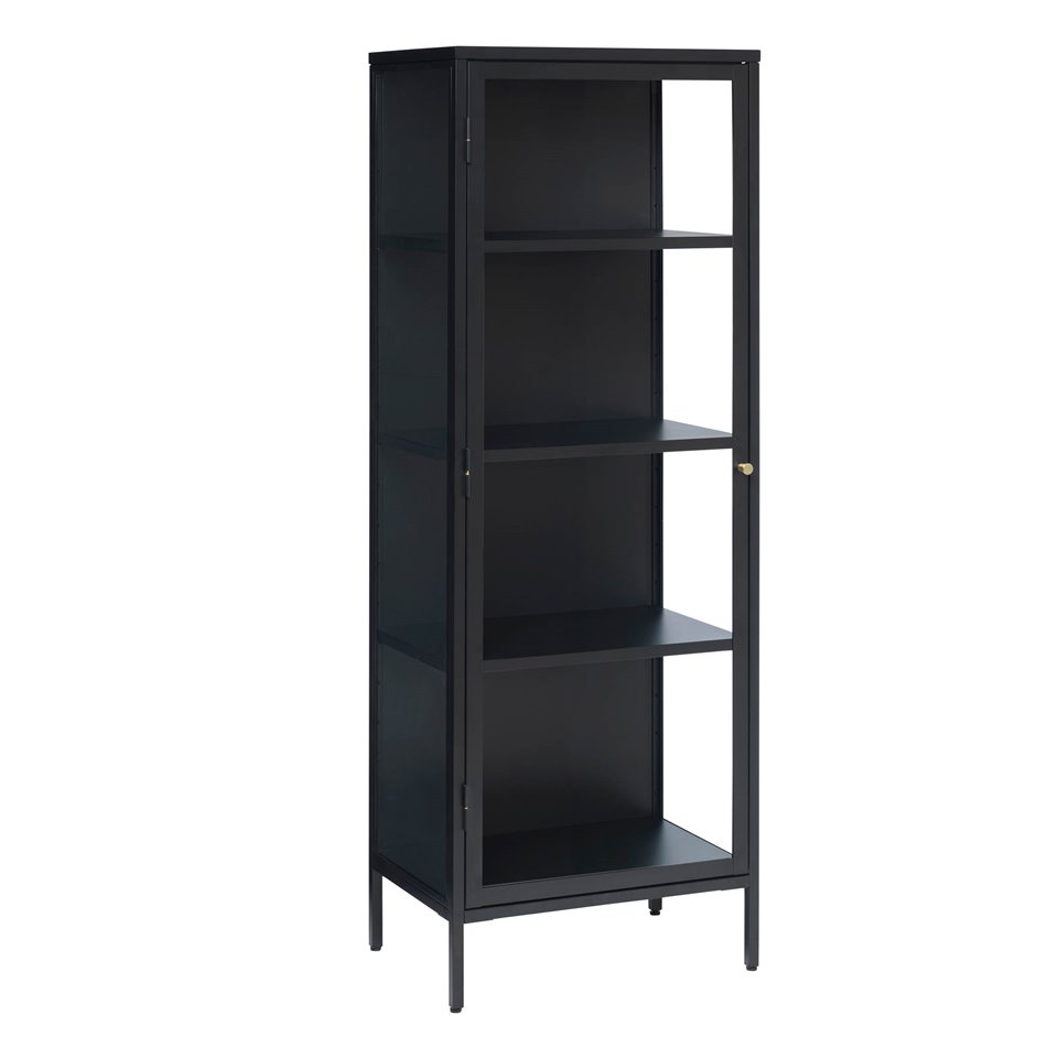 Display cabinet Ukarmel, black, steel/tempered glass, H160x58x40cm
