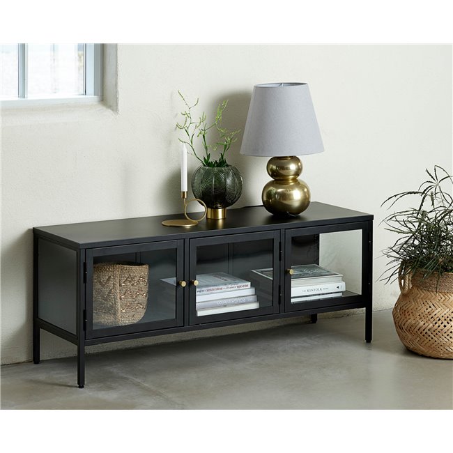TV table Ukarmel, black, steel/tempered glass, H52x132x40cm