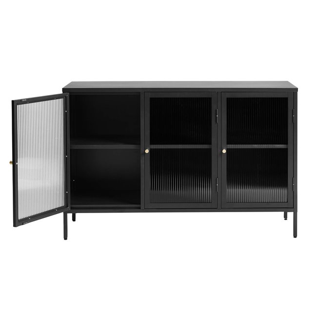 Cabinet Unbronk, black, metal/steel/glass, H85x132x40cm