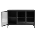 Cabinet Unbronk, black, metal/steel/glass, H85x132x40cm