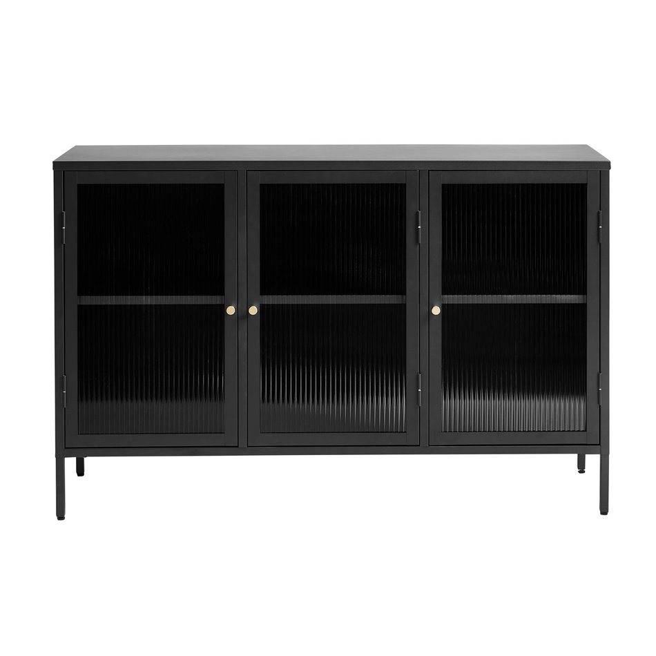 Cabinet Unbronk, black, metal/steel/glass, H85x132x40cm