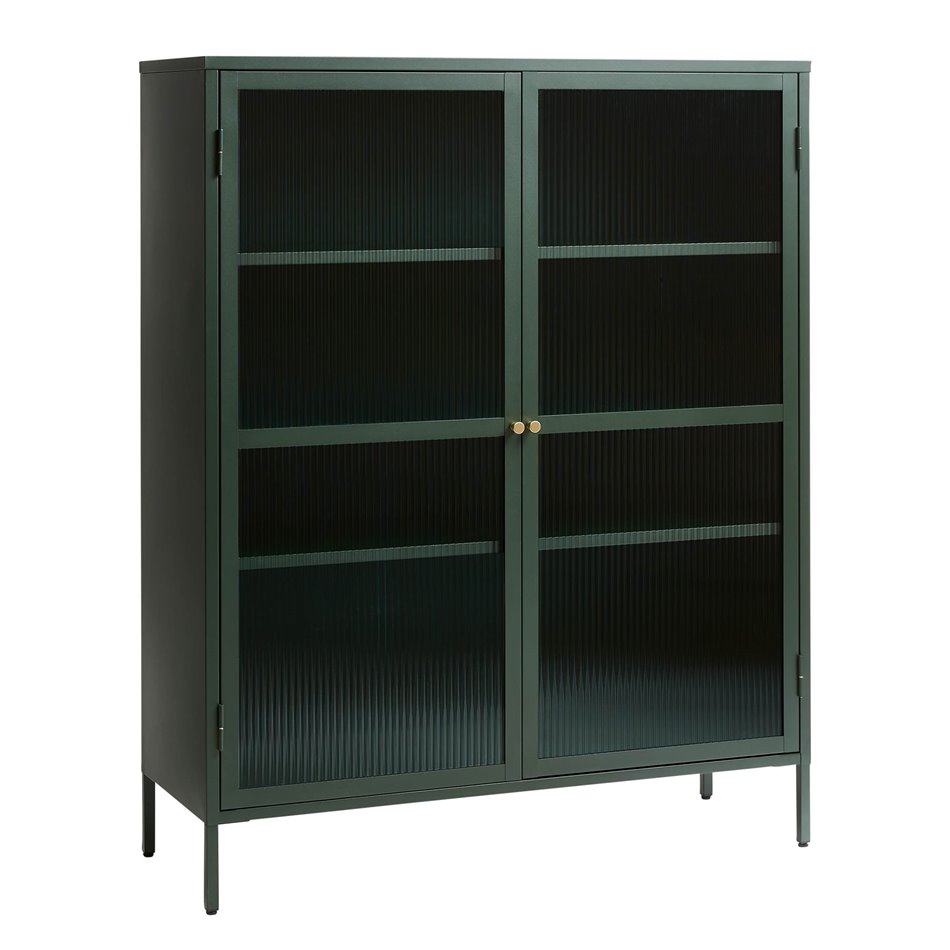 Display cabinet Unbronk, dark green, metal/steel/glass, H140x111x40cm