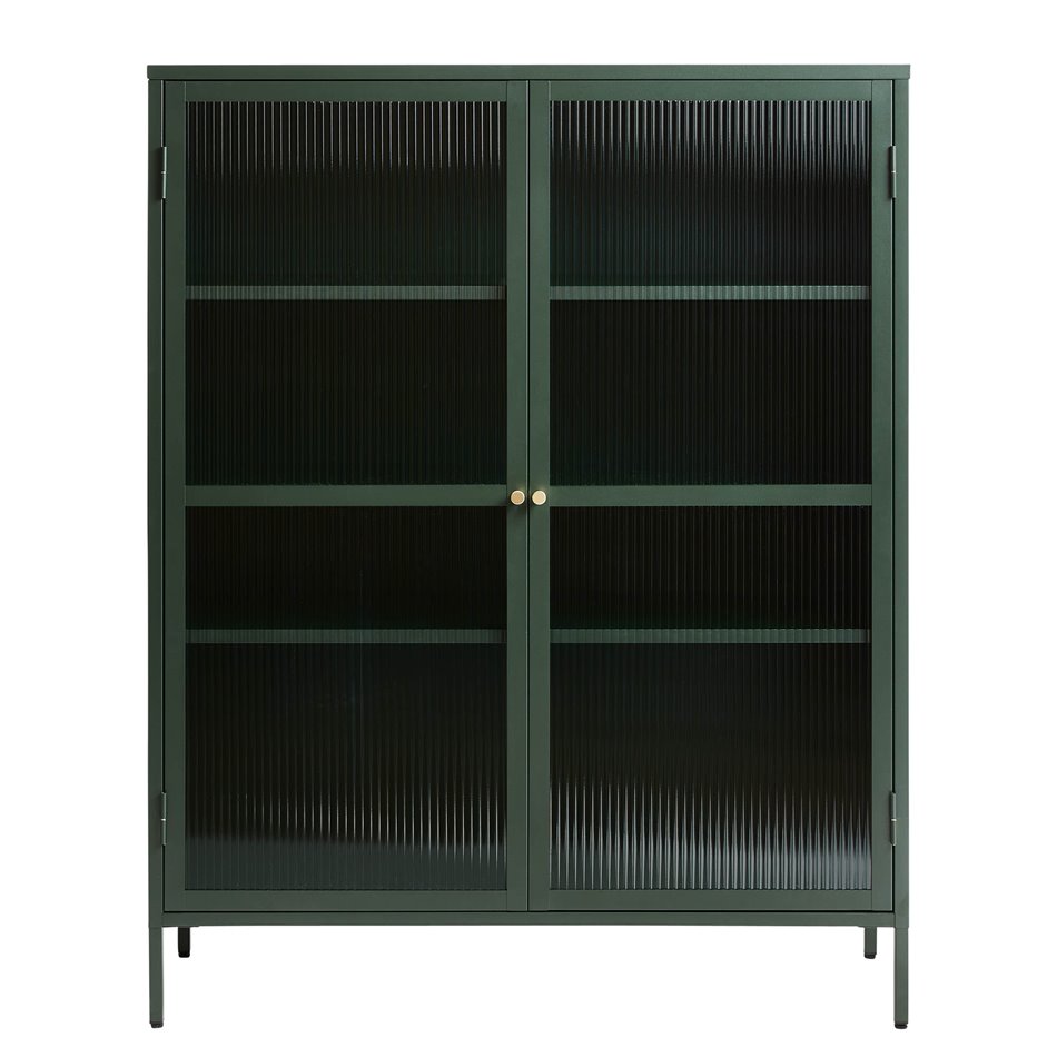 Display cabinet Unbronk, dark green, metal/steel/glass, H140x111x40cm