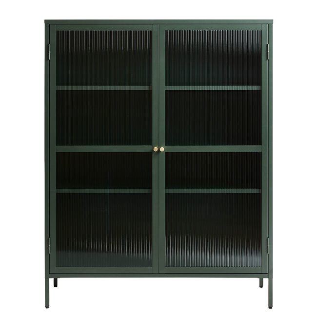 Display cabinet Unbronk, dark green, metal/steel/glass, H140x111x40cm