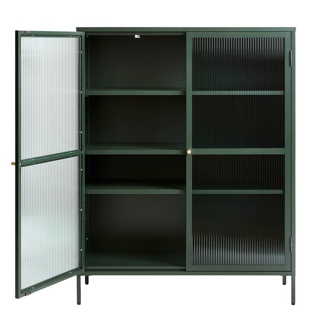 Display cabinet Unbronk, dark green, metal/steel/glass, H140x111x40cm