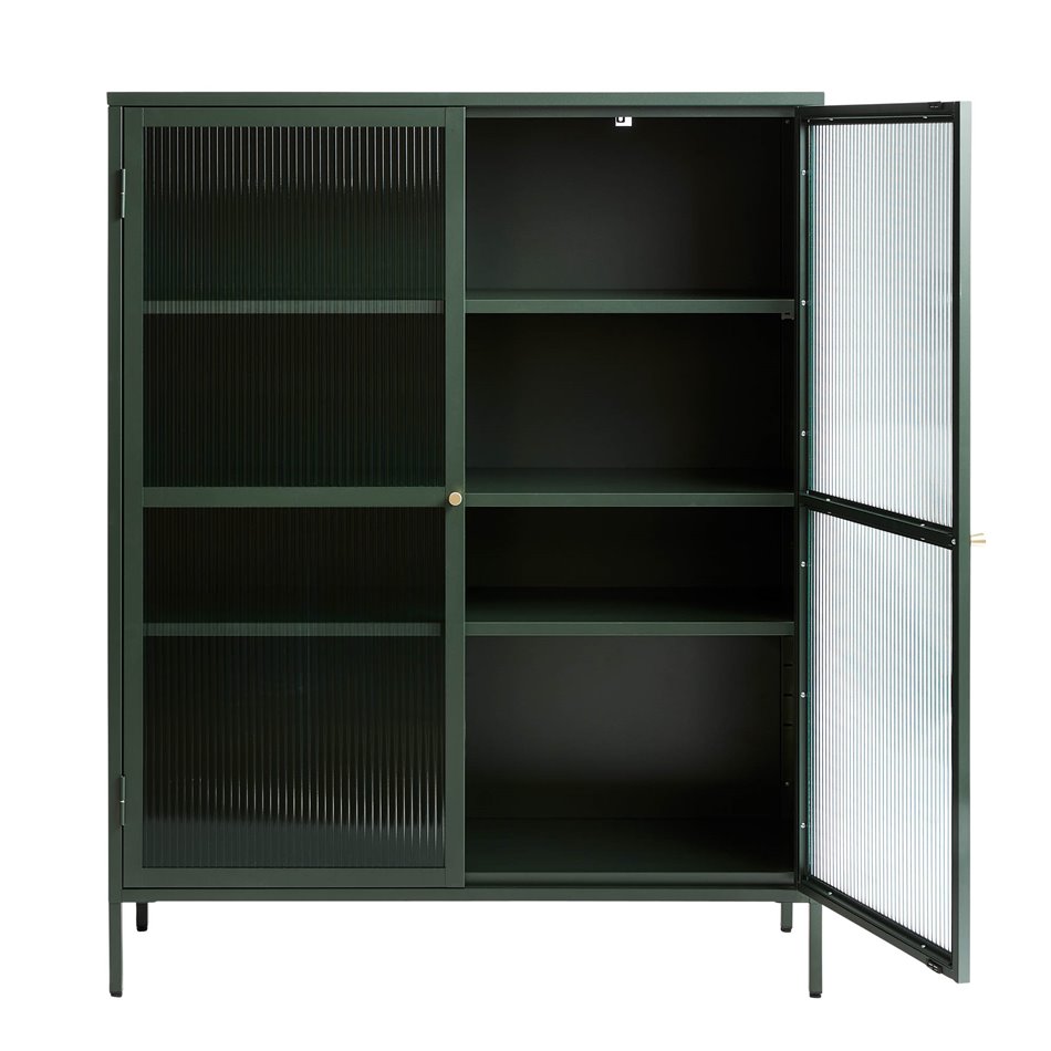 Display cabinet Unbronk, dark green, metal/steel/glass, H140x111x40cm