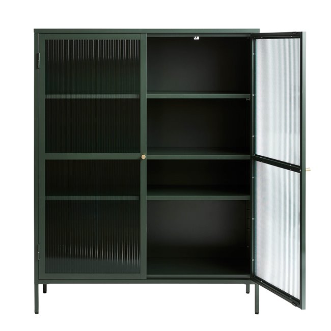 Display cabinet Unbronk, dark green, metal/steel/glass, H140x111x40cm
