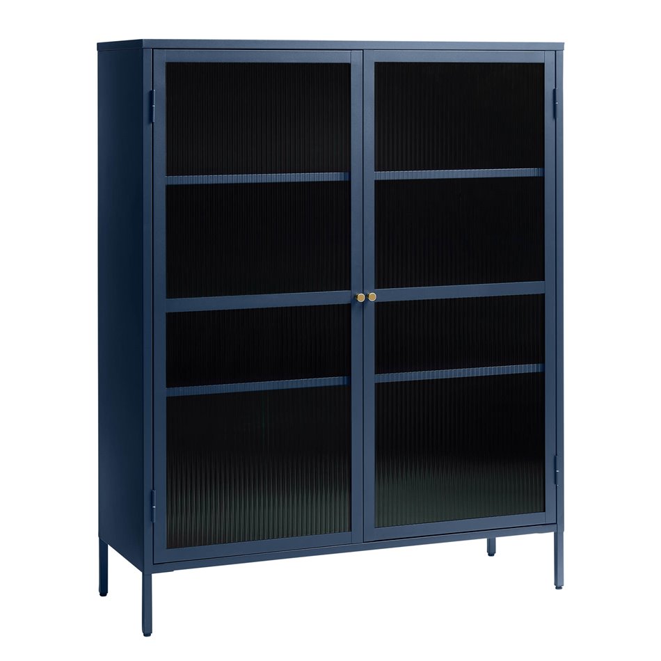 Display cabinet Unbronk, dark blue, metal/steel/glass, H140x111x40cm