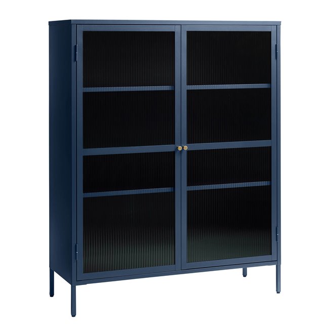 Display cabinet Unbronk, dark blue, metal/steel/glass, H140x111x40cm