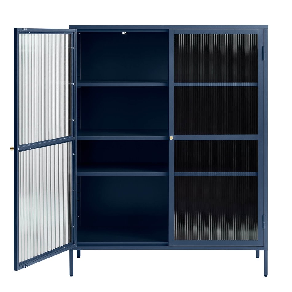 Display cabinet Unbronk, dark blue, metal/steel/glass, H140x111x40cm