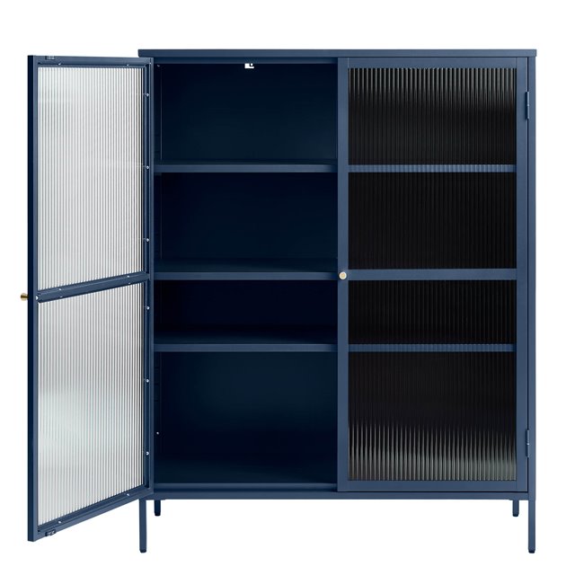 Display cabinet Unbronk, dark blue, metal/steel/glass, H140x111x40cm