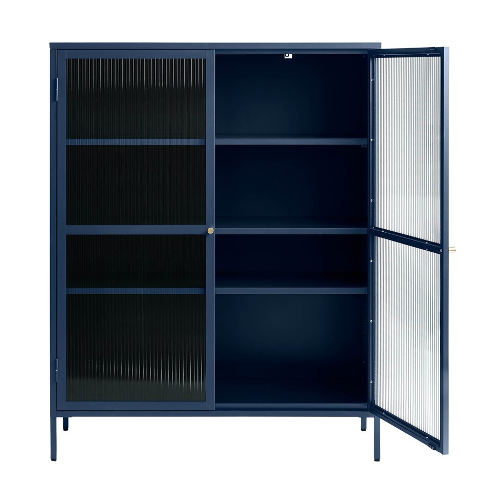 Display cabinet Unbronk, dark blue, metal/steel/glass, H140x111x40cm