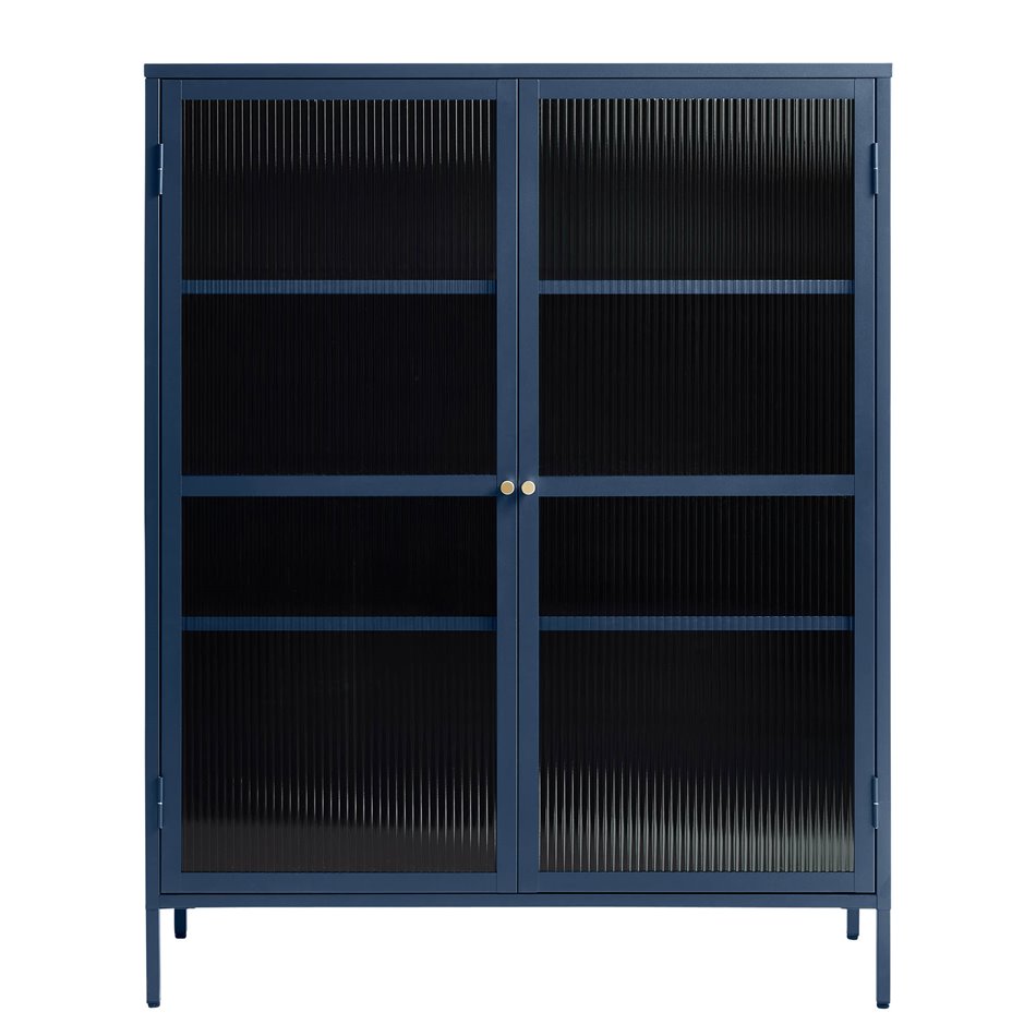 Display cabinet Unbronk, dark blue, metal/steel/glass, H140x111x40cm