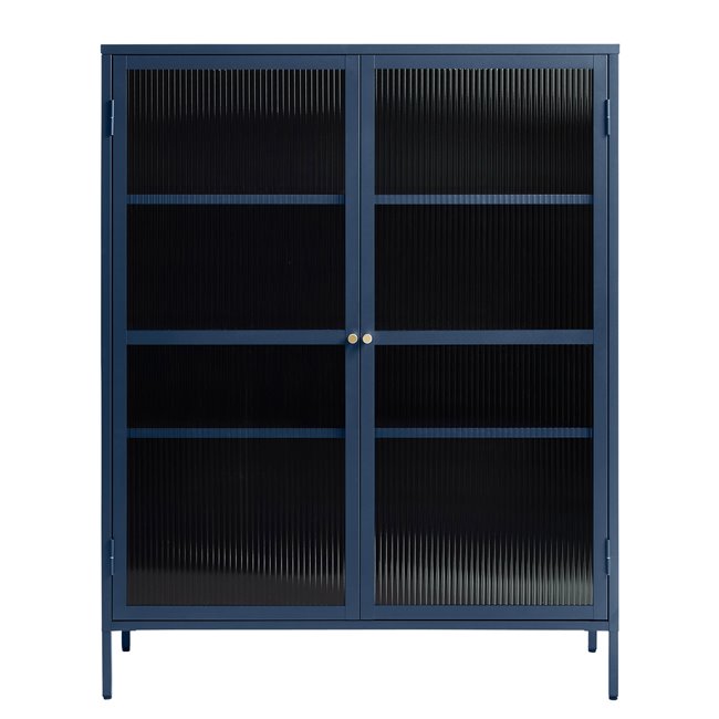 Display cabinet Unbronk, dark blue, metal/steel/glass, H140x111x40cm