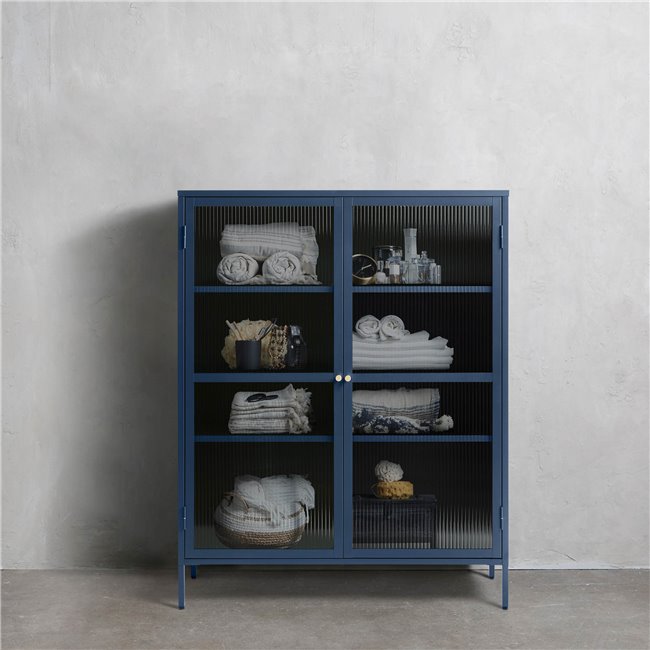 Display cabinet Unbronk, dark blue, metal/steel/glass, H140x111x40cm