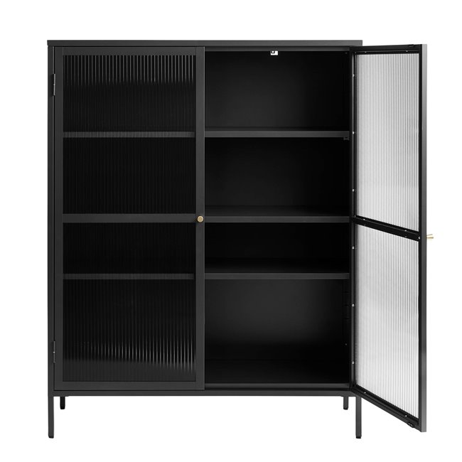 Display cabinet Unbronk, black, metal/steel/glass, H140x111x40cm