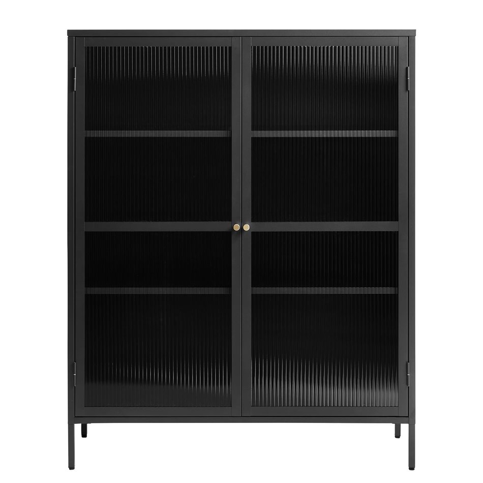 Display cabinet Unbronk, black, metal/steel/glass, H140x111x40cm