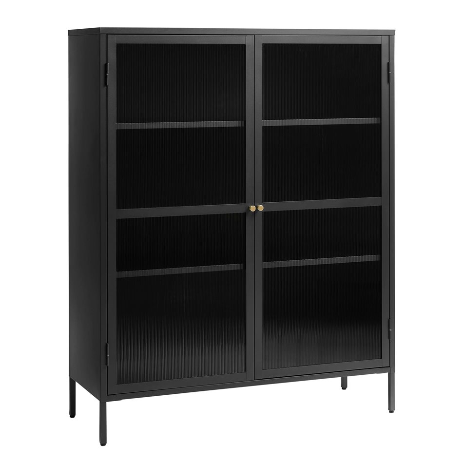 Display cabinet Unbronk, black, metal/steel/glass, H140x111x40cm