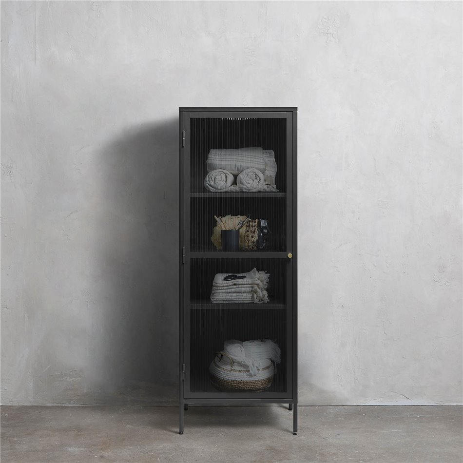 Display cabinet Unbronk, black, metal/steel/glass, H160x58x40cm