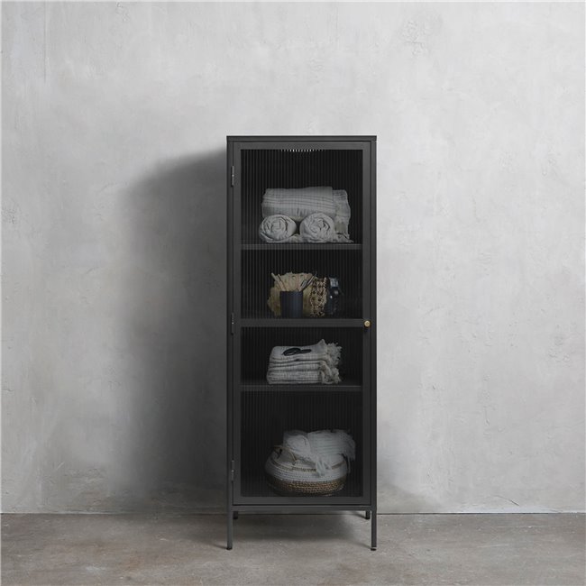 Display cabinet Unbronk, black, metal/steel/glass, H160x58x40cm