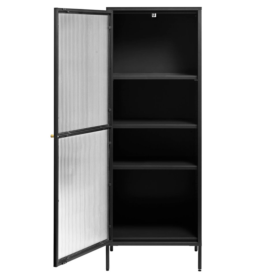 Display cabinet Unbronk, black, metal/steel/glass, H160x58x40cm
