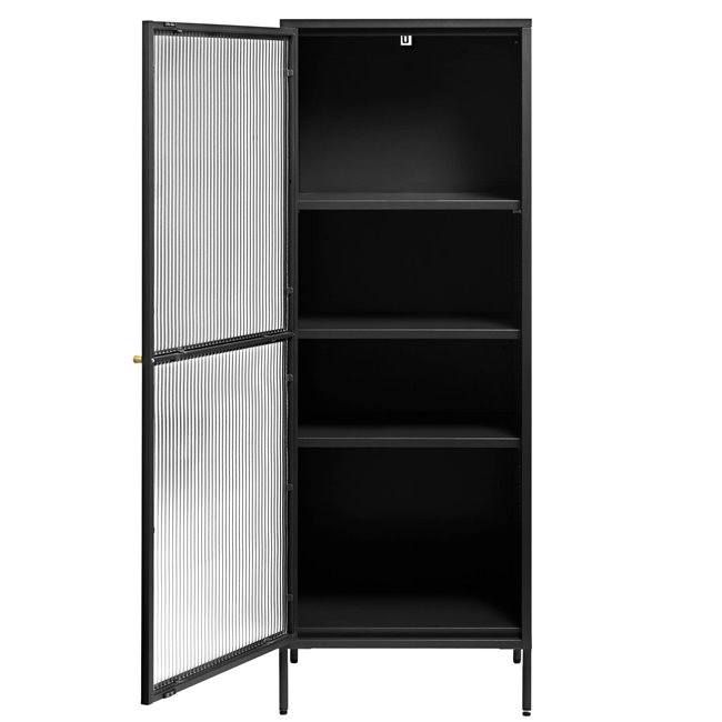 Display cabinet Unbronk, black, metal/steel/glass, H160x58x40cm