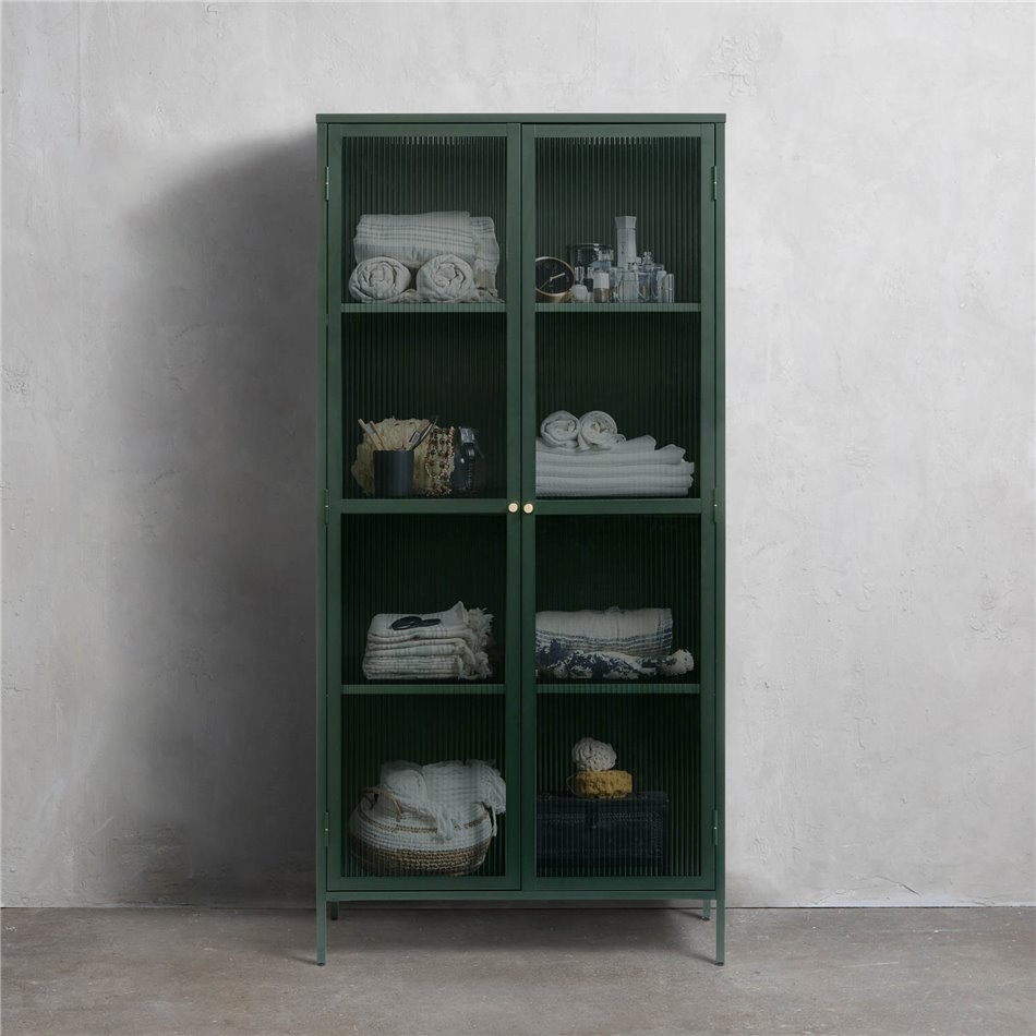 Display cabinet Unbronk, dark green, metal/steel/glass, H190x90x40cm