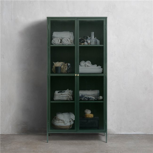 Display cabinet Unbronk, dark green, metal/steel/glass, H190x90x40cm
