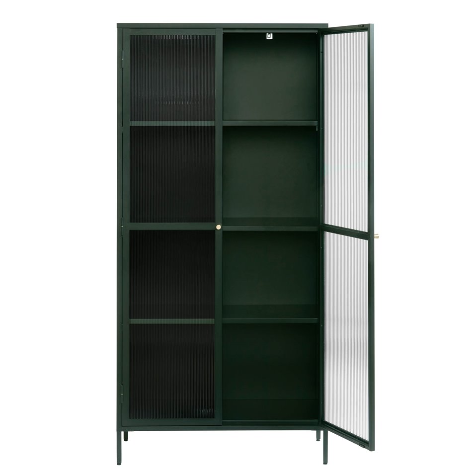 Display cabinet Unbronk, dark green, metal/steel/glass, H190x90x40cm