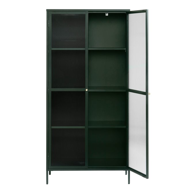 Display cabinet Unbronk, dark green, metal/steel/glass, H190x90x40cm