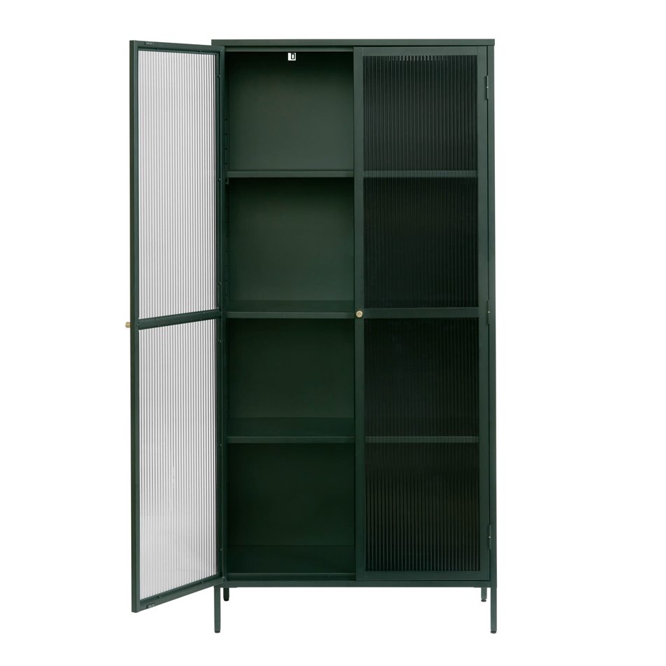 Display cabinet Unbronk, dark green, metal/steel/glass, H190x90x40cm