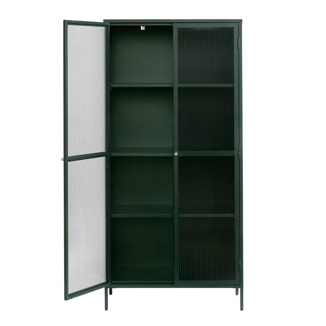 Display cabinet Unbronk, dark green, metal/steel/glass, H190x90x40cm